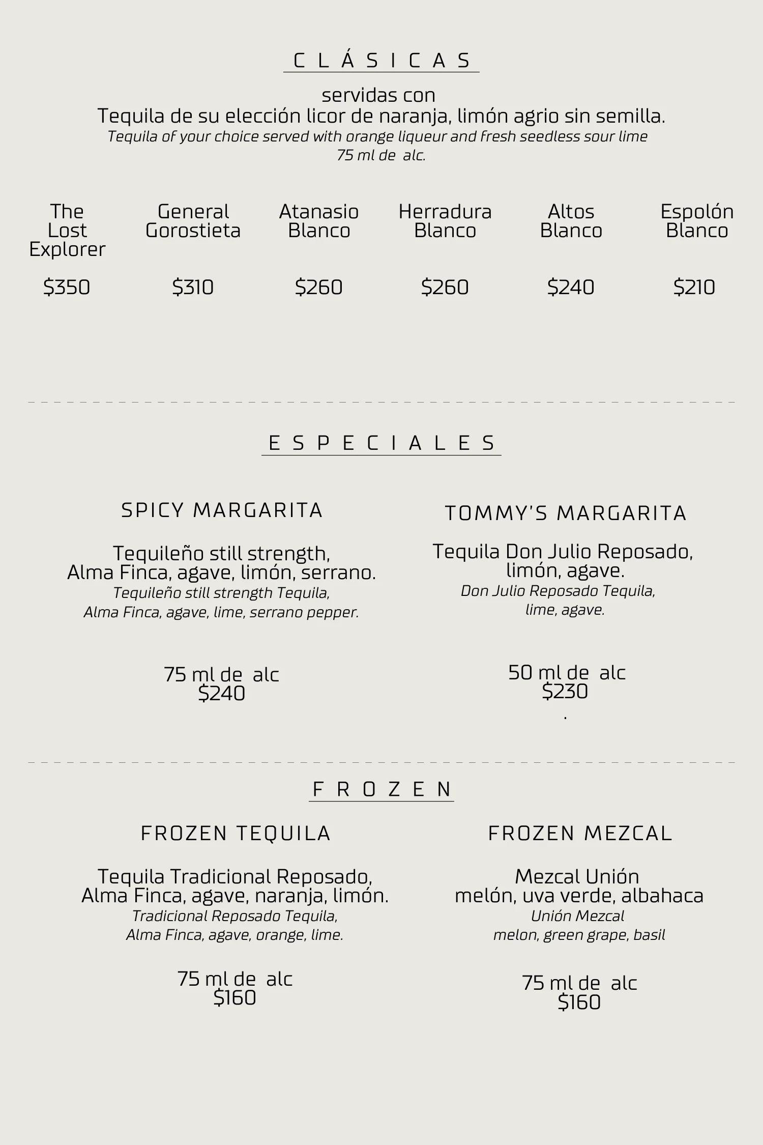 Margaritas — Clásicas, Especiales y Frozen