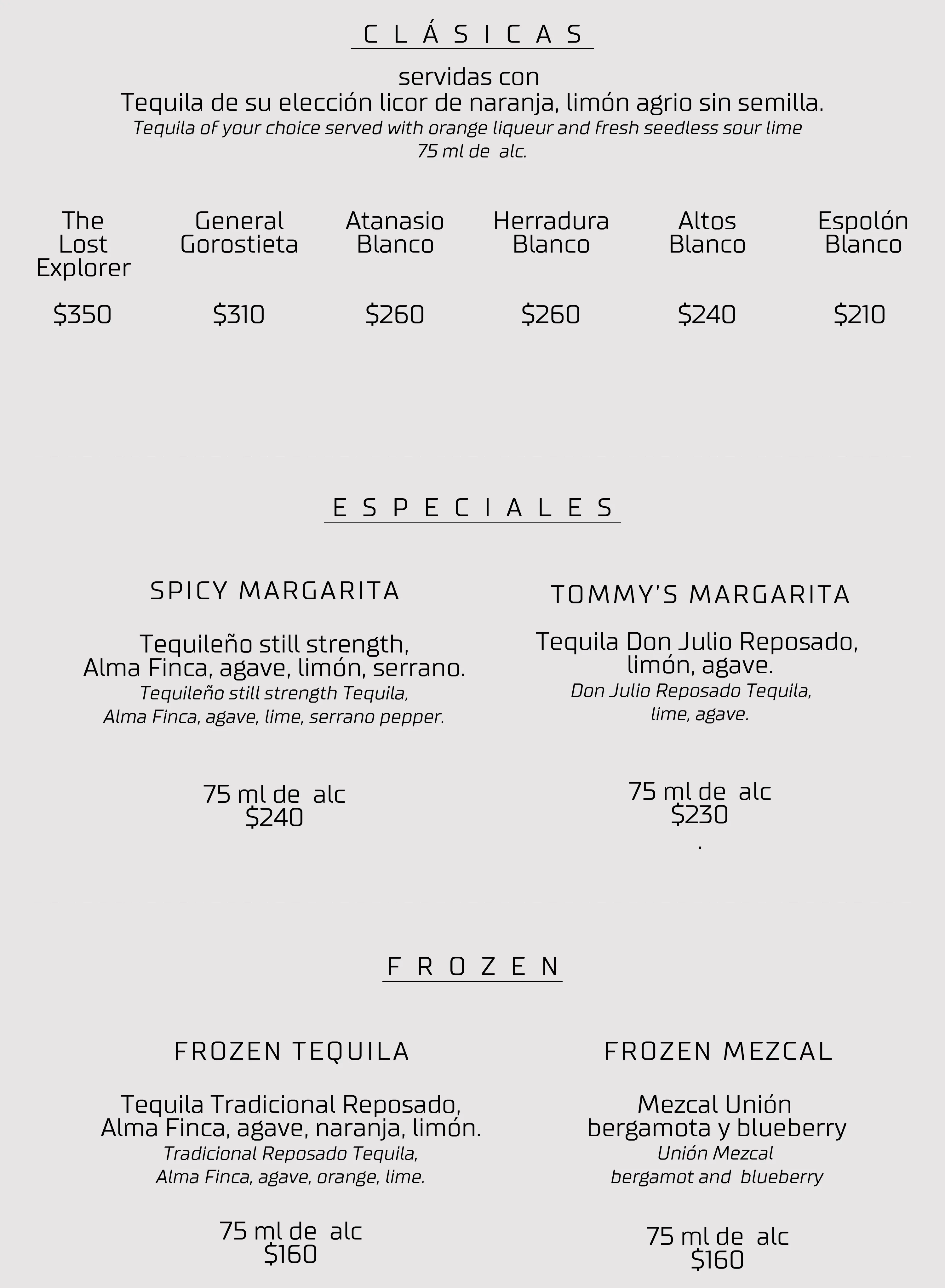 Margaritas — Clásicas, Especiales y Frozen